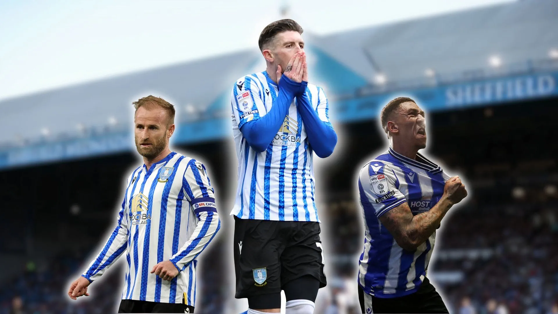 Josh Windass ăn mừng cùng đồng đội Barry Bannan và Liam Palmer tại Sheffield Wednesday