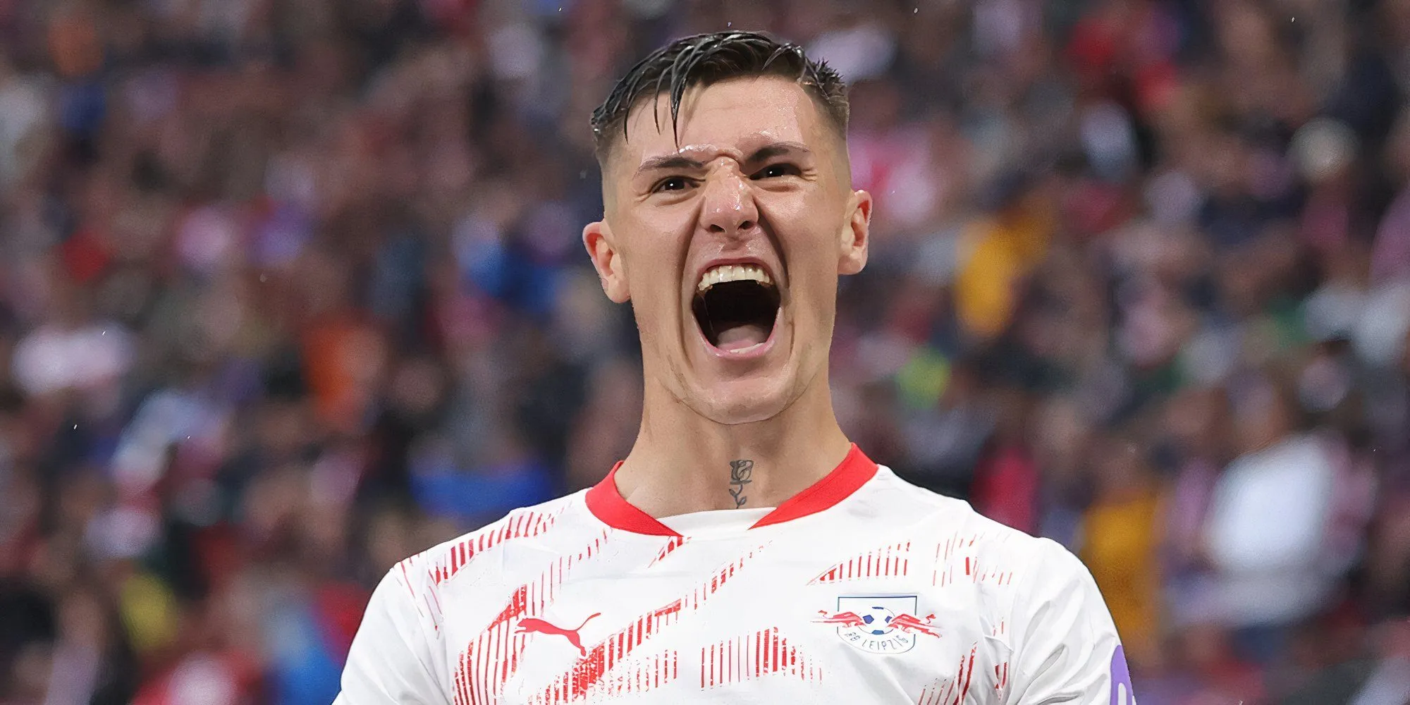 Benjamin Sesko trong màu áo RB Leipzig, mục tiêu chuyển nhượng của Newcastle và Manchester United